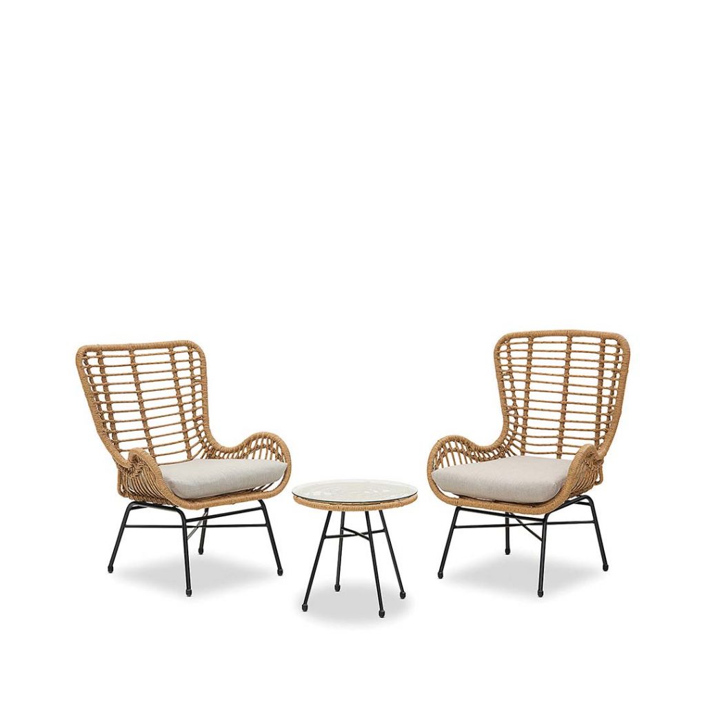 Our Cane 3 Piece Outdoor Setting Includes:

 	2 x cane chairs
 	1 x cane side table

*Also available to hire separately**