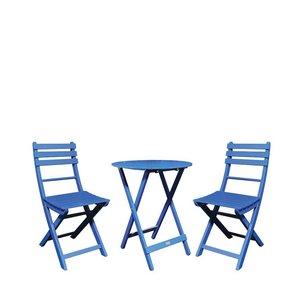 This versatile outdoor setting comes with table and two chairs.

 

 