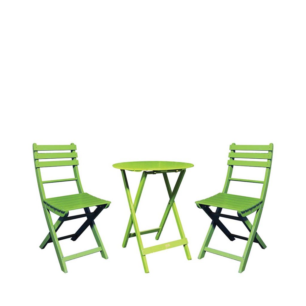 This versatile outdoor setting comes with table and two chairs.

 

 