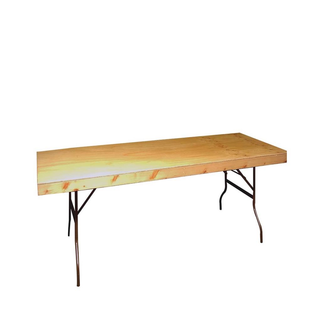 1m (w) x 2.4m (L) natural oil stained timber table
 	Seats 10 comfortably utilising ends
