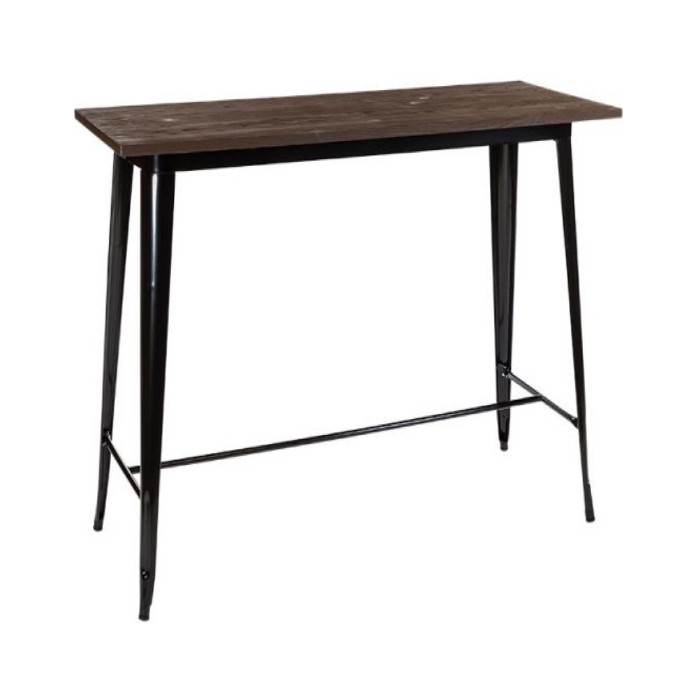 Wooden rectangular top with steel frame legs, 1.5m in length.