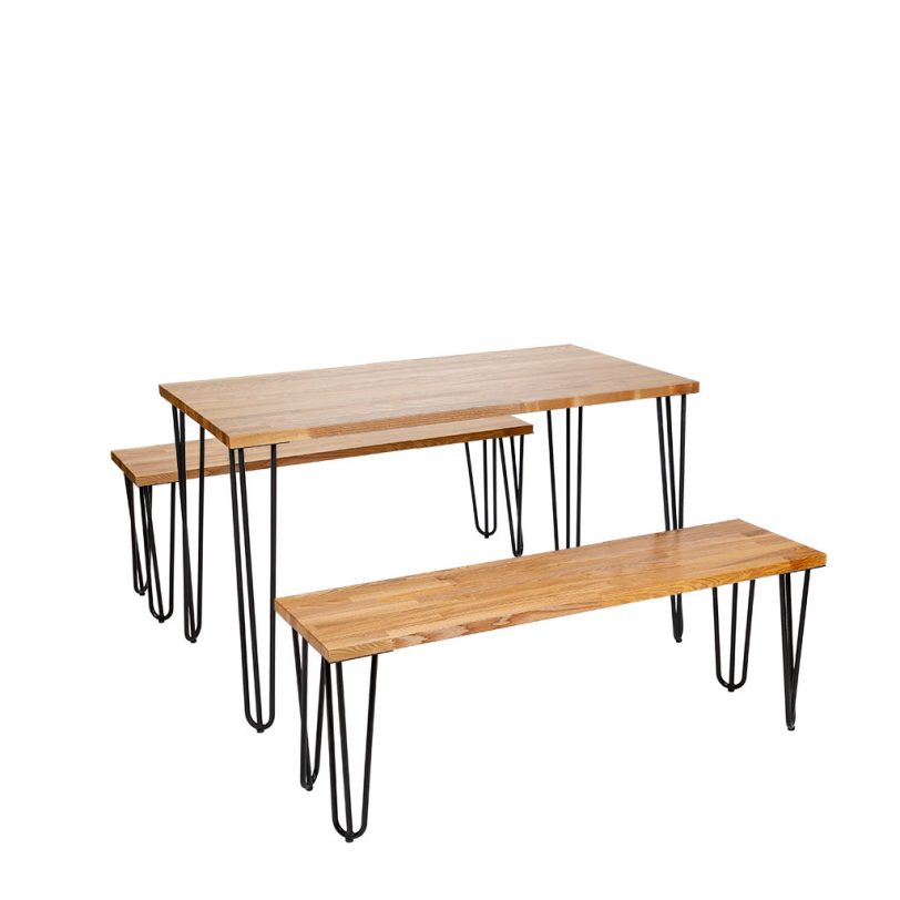 black-hairpin-bench-set-with-wooden-top-table-and-two-benches-all-on-black-legs